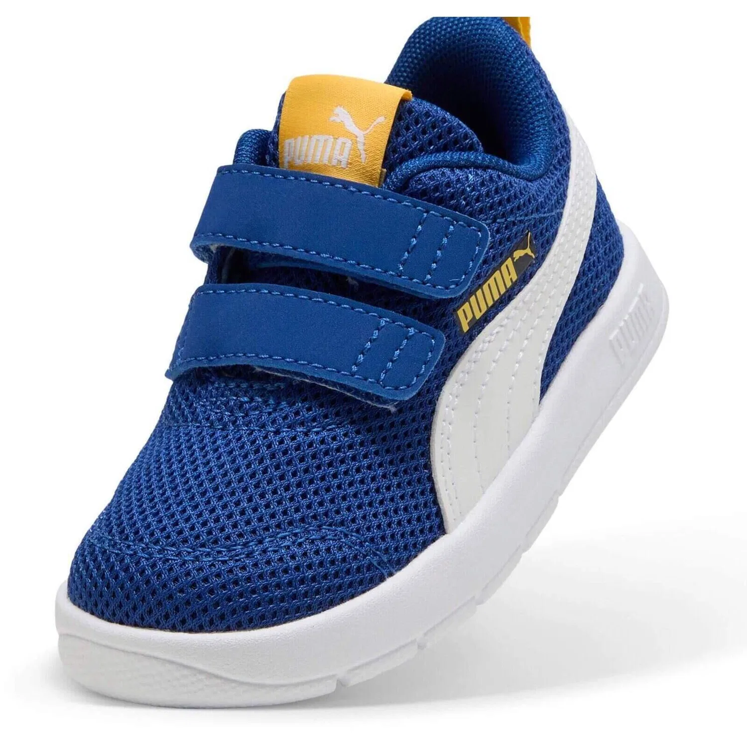 Детские кроссовки с сетчатым верхом Puma Courtflex V3 Mesh Inf Clyde Royal-puma W, Konigsblau Weiss Gelb — фото 4