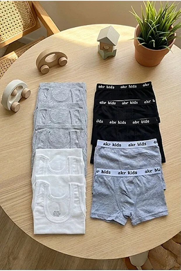 Детский комплект нижнего белья для мальчиков хлопковый 12-Piece set boys' underwear Pi Giyim, Gray-White-Gray-Black — фото 3