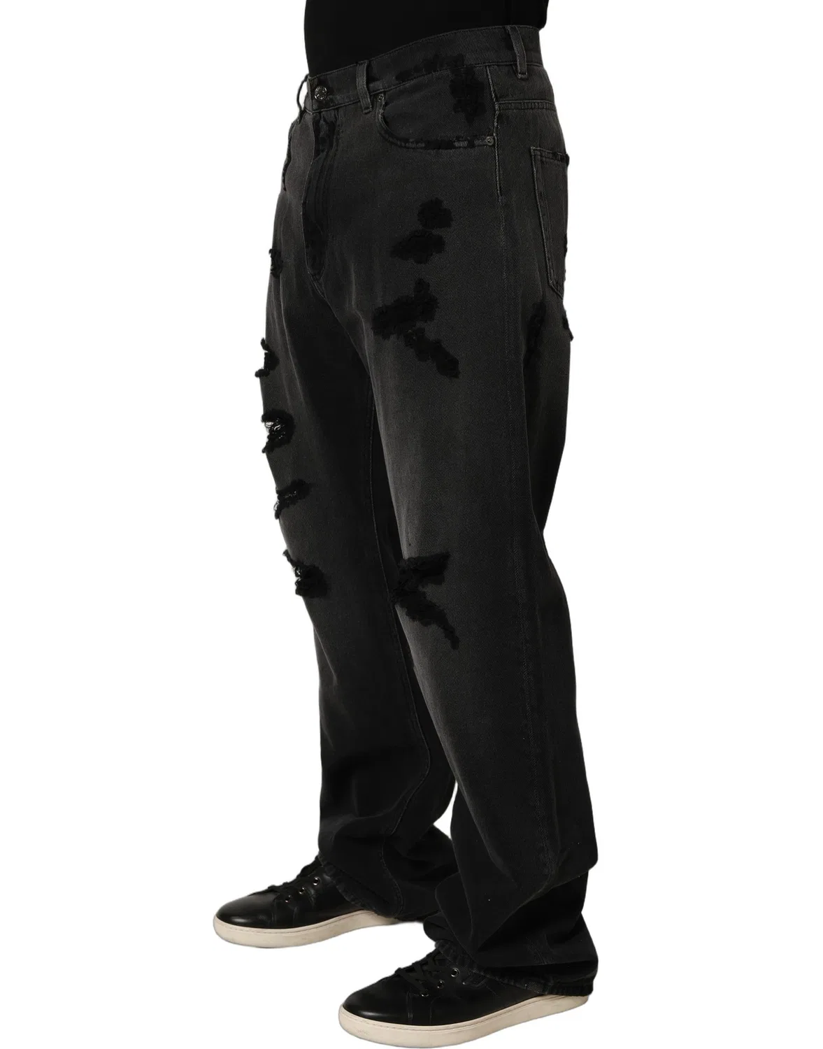 Мужские джинсы с потертостями и логотипом Wide Leg Dolce & Gabbana, Dark Gray — фото 4