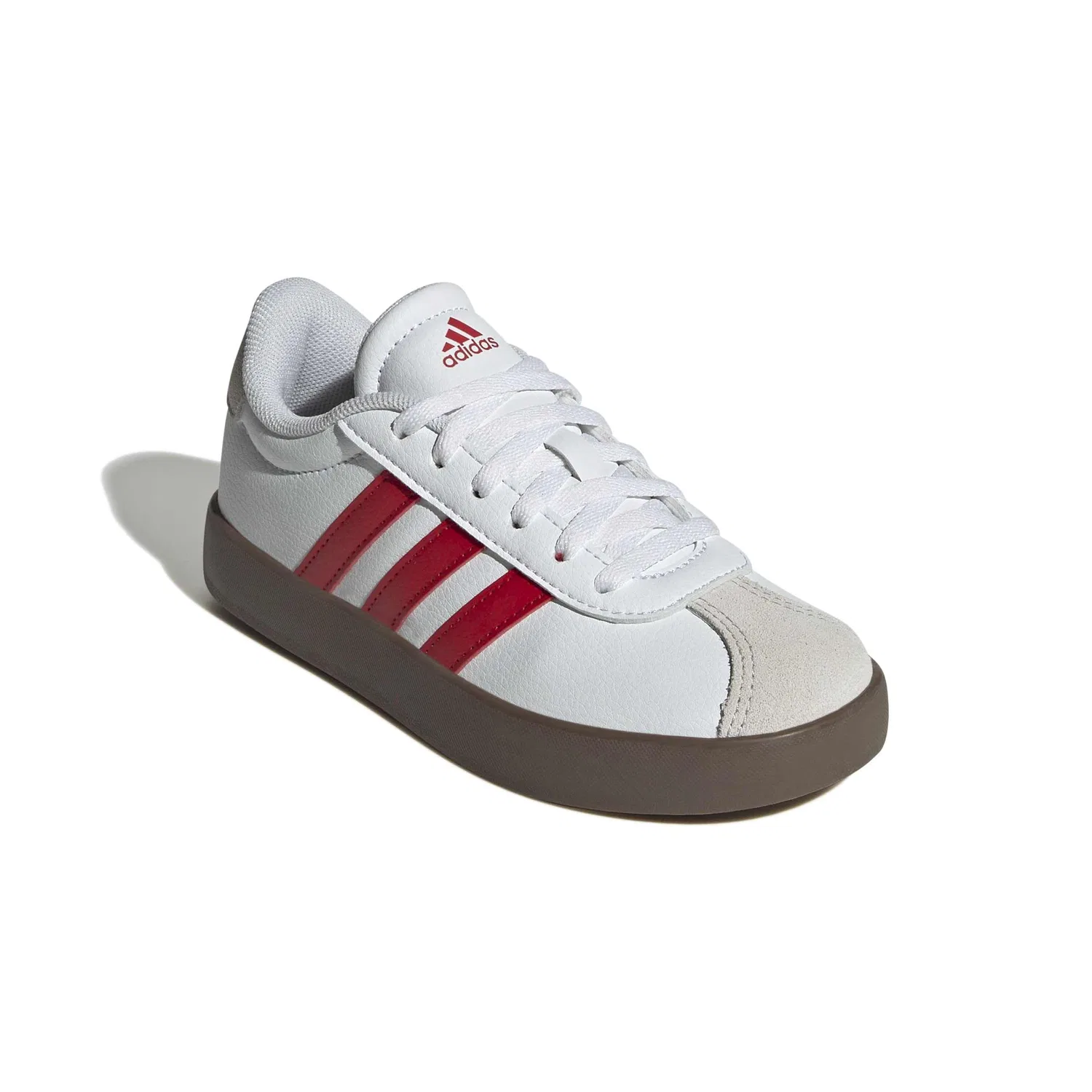 Детские кроссовки для мальчиков с полоской Vl Court 3.0 Kids Adidas, Ftwr White Better Scarlet Grey One — фото 3
