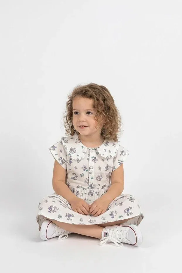 Детское платье для девочек с коротким рукавом Ruffled Peter Pan Collar Dress Miababy, Green — фото 2