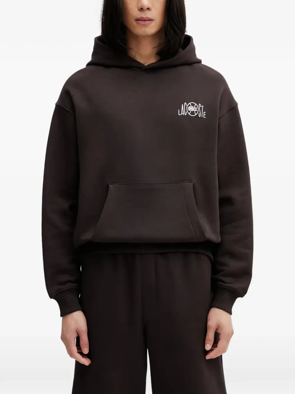 Худи из хлопка с логотипом Lacoste, коричневый