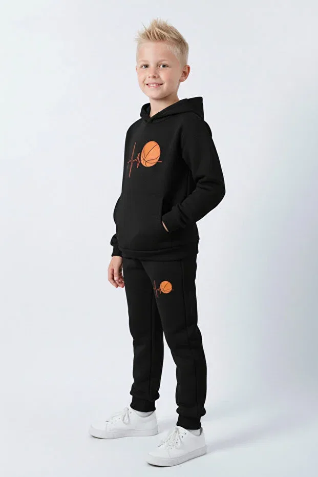 Детский спортивный комплект для мальчиков с принтом 3-Ply winter heat-retaining basketball printed detail Fyk Collection, Black — фото 3