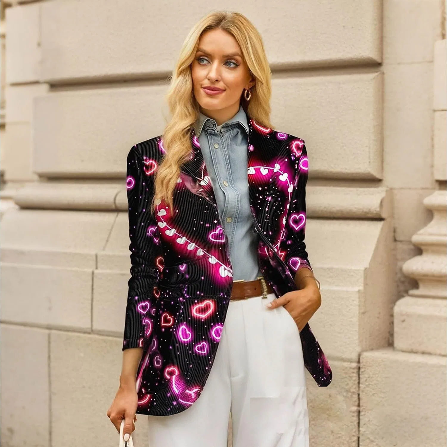 Женская куртка из вельвета с принтом Heart Print, 02 Rosa Caldo — фото 3
