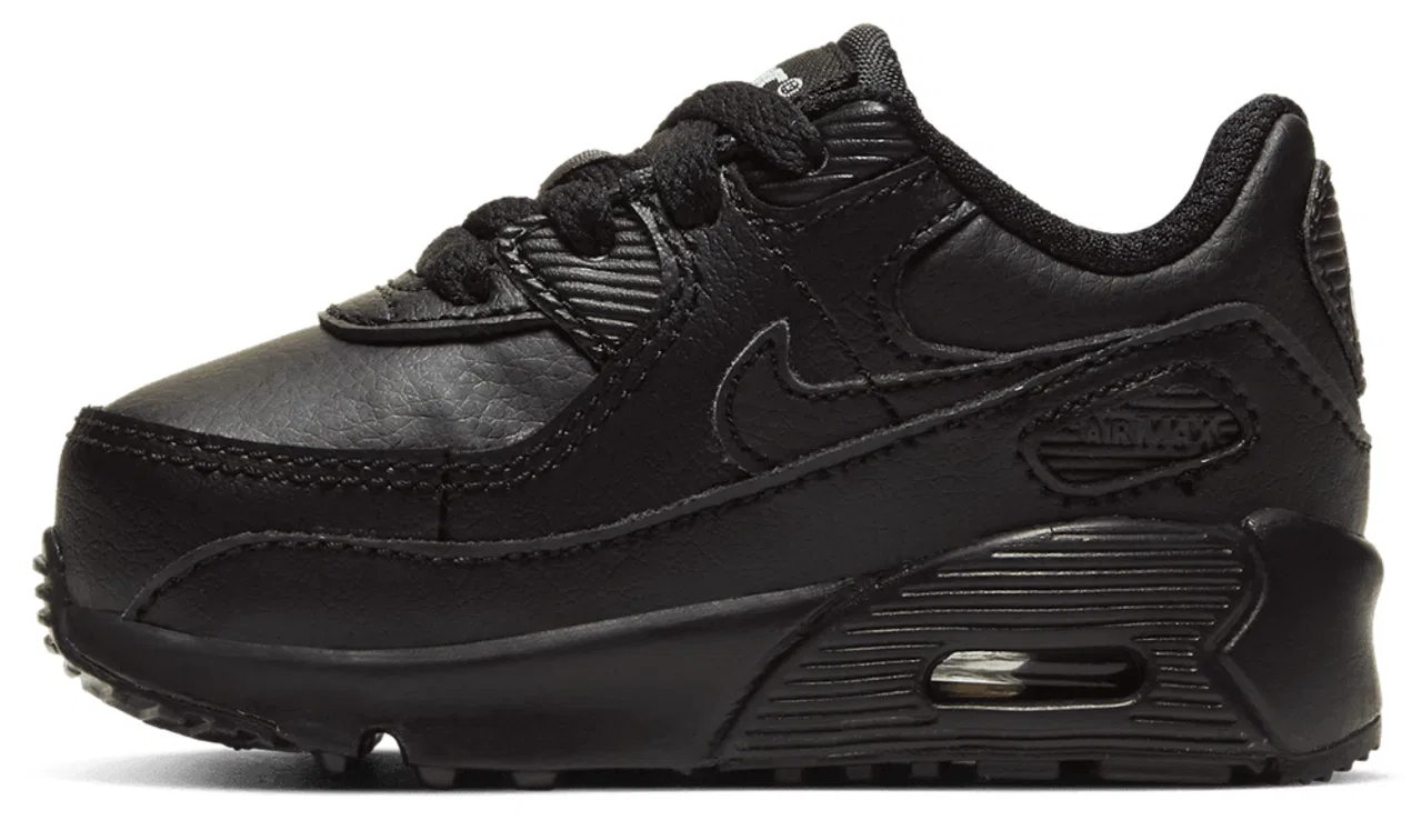 Детские кроссовки для мальчиков с кожаным верхом Air Max 90 Nike, Black Black Black — фото 3