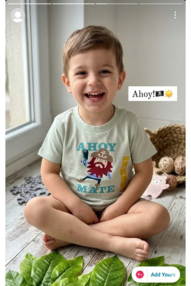 Детская футболка с принтом Hello Baby A Hoy Mate Devirhesapdevri, Green