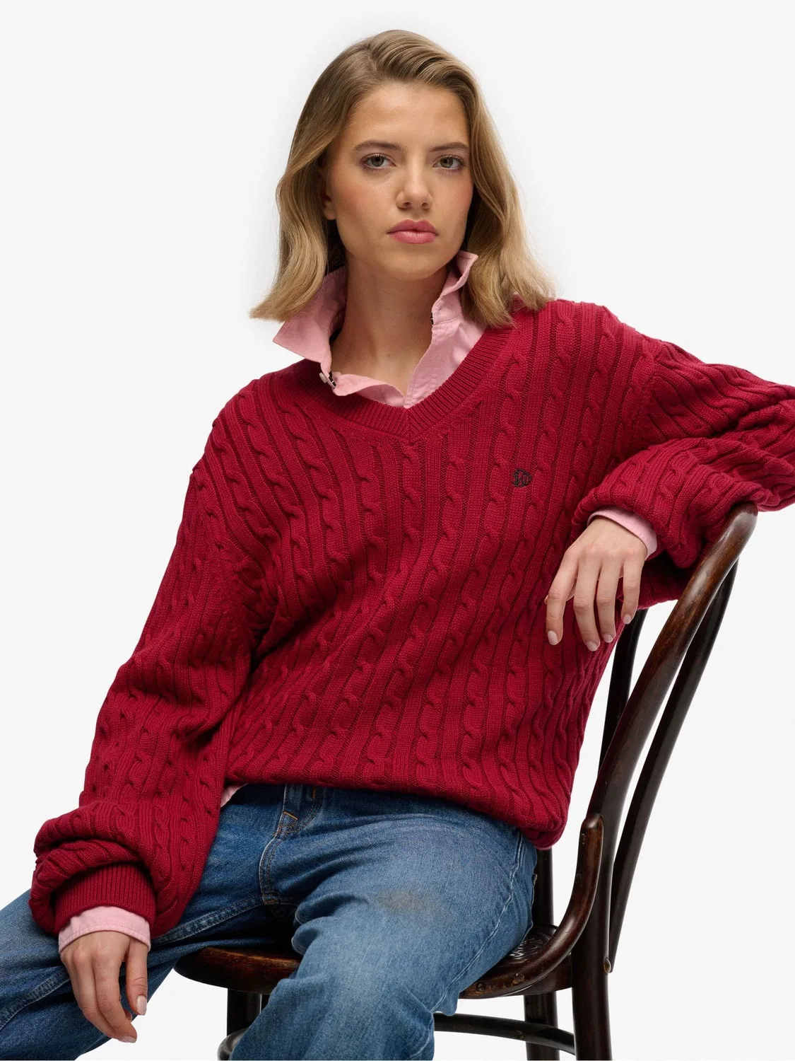 Джемпер оверсайз с V-образным вырезом Superdry Red — фото 4