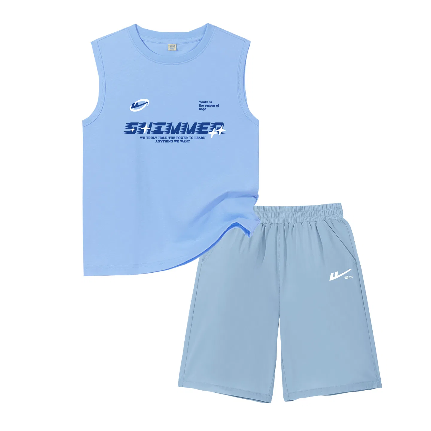 Детский спортивный комплект с принтом Huili Small K Blue Angle English-Gray White WARRIOR