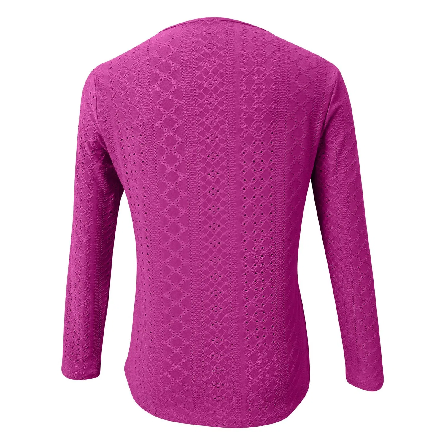 Женская блуза свободного кроя с V-образным вырезом Elegant Loose V-Neck Solid Color Button Neck Top, Hot Pink-2 — фото 4