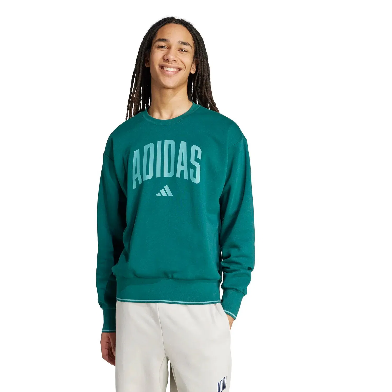 Мужской флисовый пуловер Collegiate Adidas, Waldgrun Grun Pazifikblau — фото 2