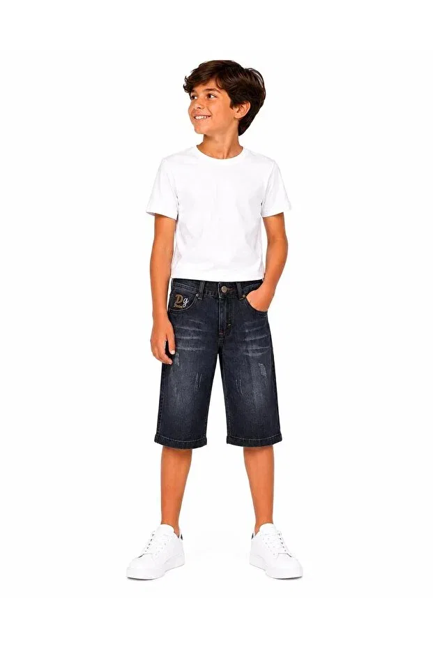 Детские шорты джинсовые для мальчиков Beli adjustable elastic waist pocketed cotton denim capri shorts Dgs Kids, Black
