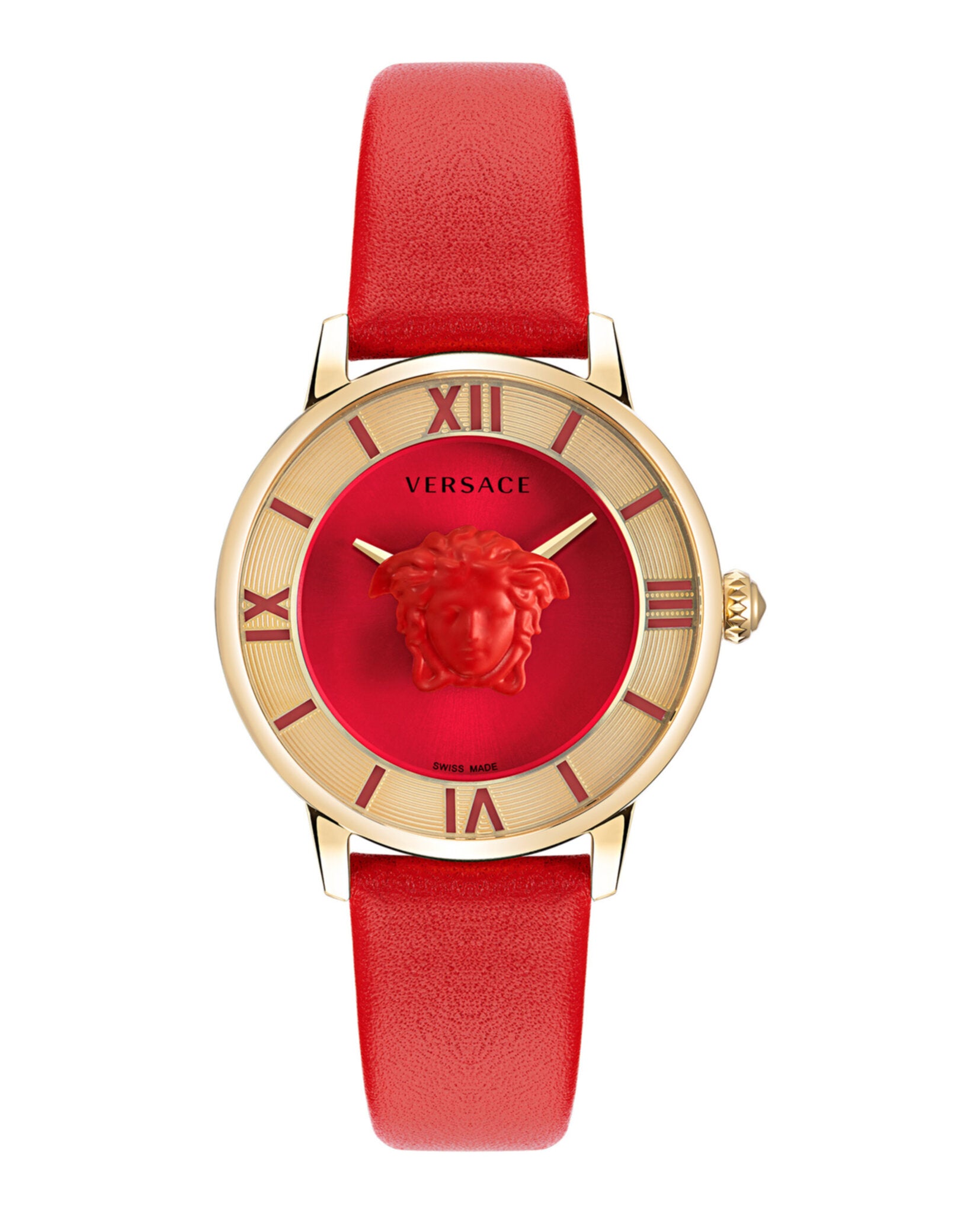 

Часы из кожи «Медуза» Versace, цвет red/ip yellow gold/red
