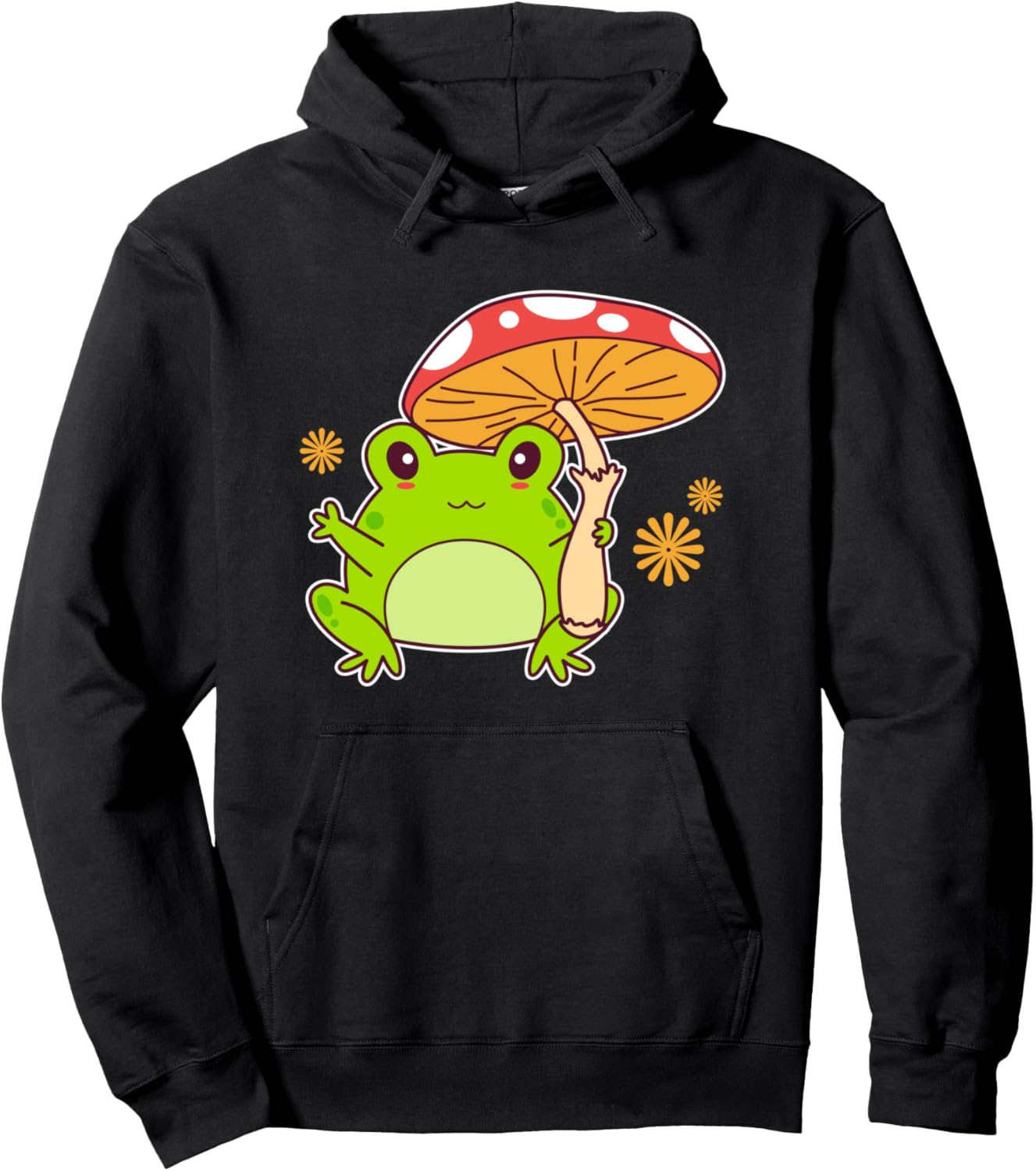 

Стильная толстовка в стиле коттеджкор с лягушкой и зонтиком в виде жабы Aesthetic Kawaii Cottage Core Frog, черный