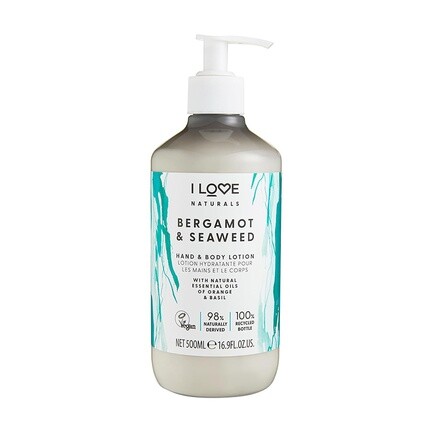 

I Love Лосьон для рук и тела Naturals Bergamot And Seaweed, увлажняющий для сухой кожи, кокосовое масло и масло ши, 16,9 унций