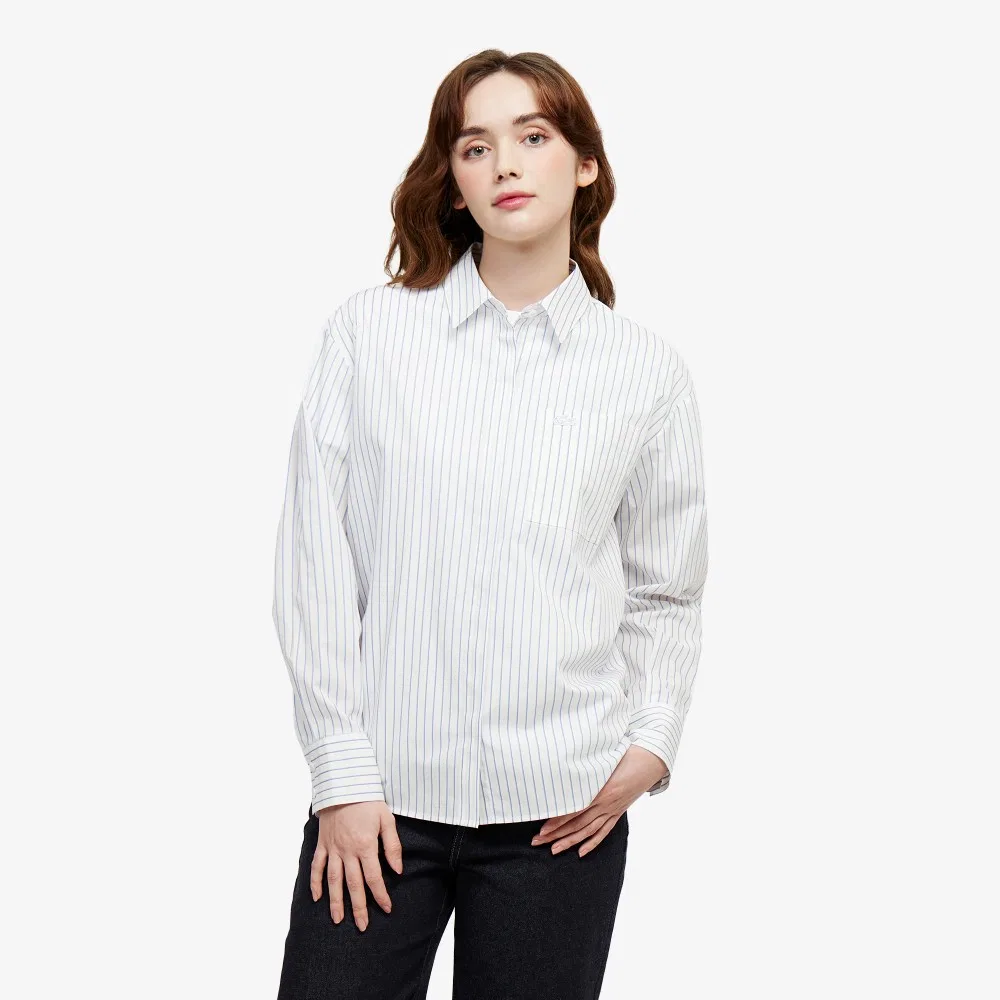Рубашка Lacoste Полосатая свободного кроя, Поплиновый хлопок, Офф-вайт