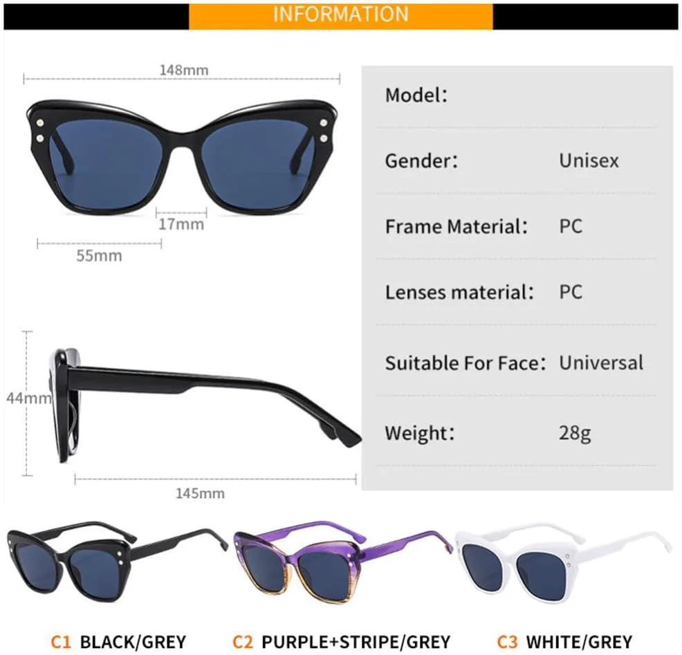 

Женские солнцезащитные очки «кошачий глаз» с бабочками, модные, с заклепками, контрастными полосками, дорожный солнцезащитный козырек UV400, SUN2529 Generic, Black