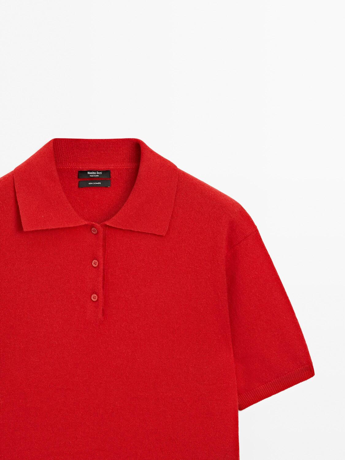 Трикотажный свитер с короткими рукавами из 100% кашемира Massimo Dutti, красный — фото 4