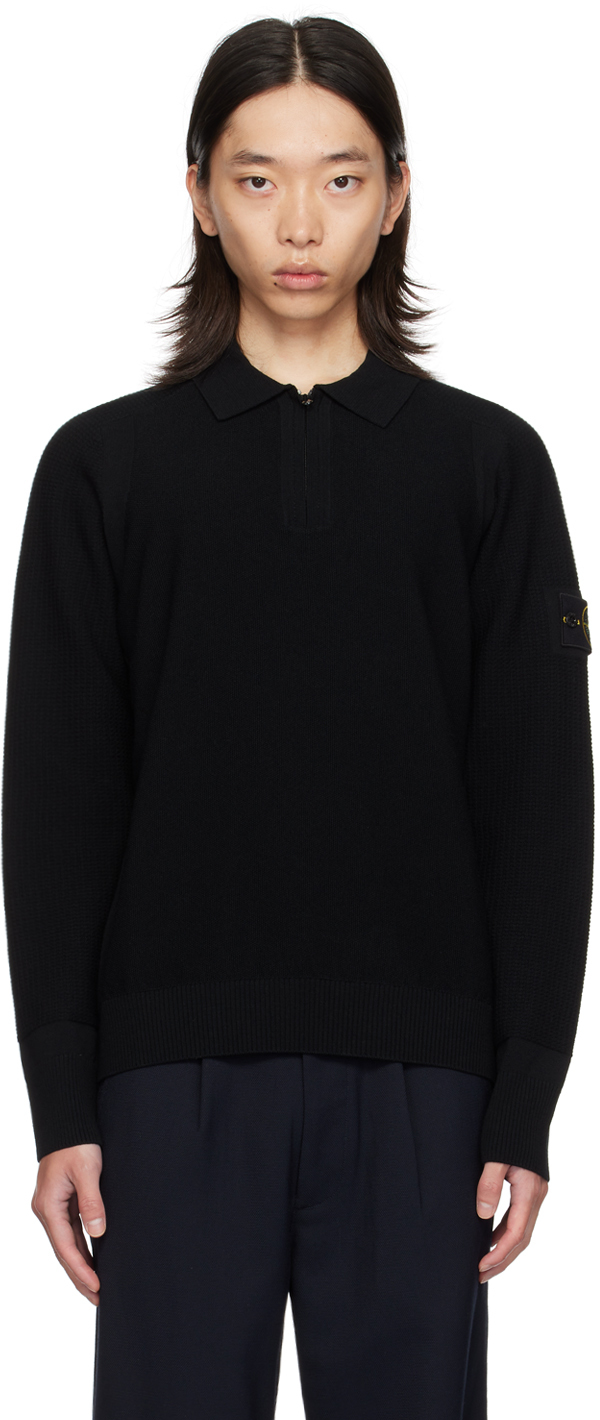 

Поло с полумолнией Stone Island, черный