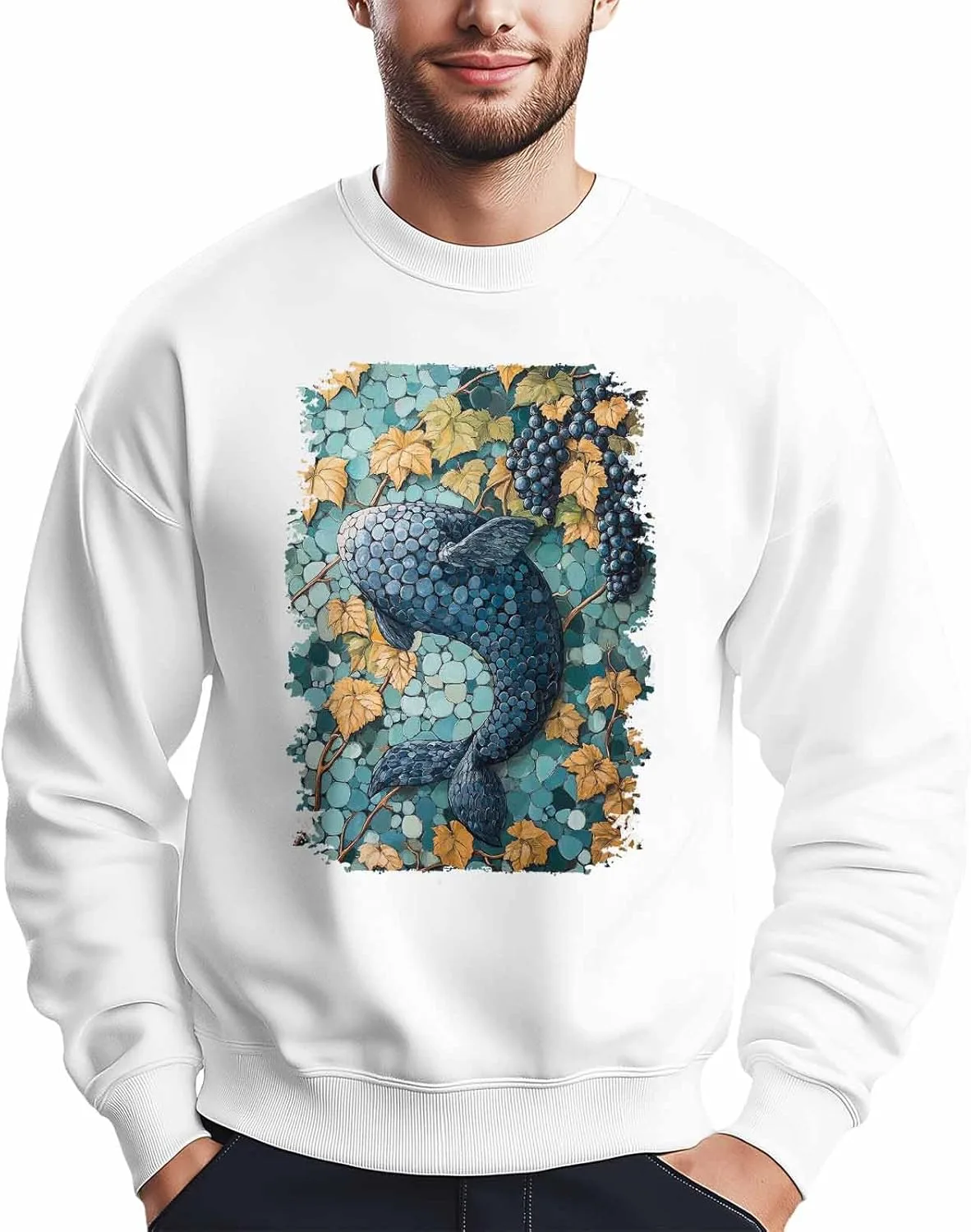 

Мужской свитшот с принтом кита и виноградного листа Winvebermior