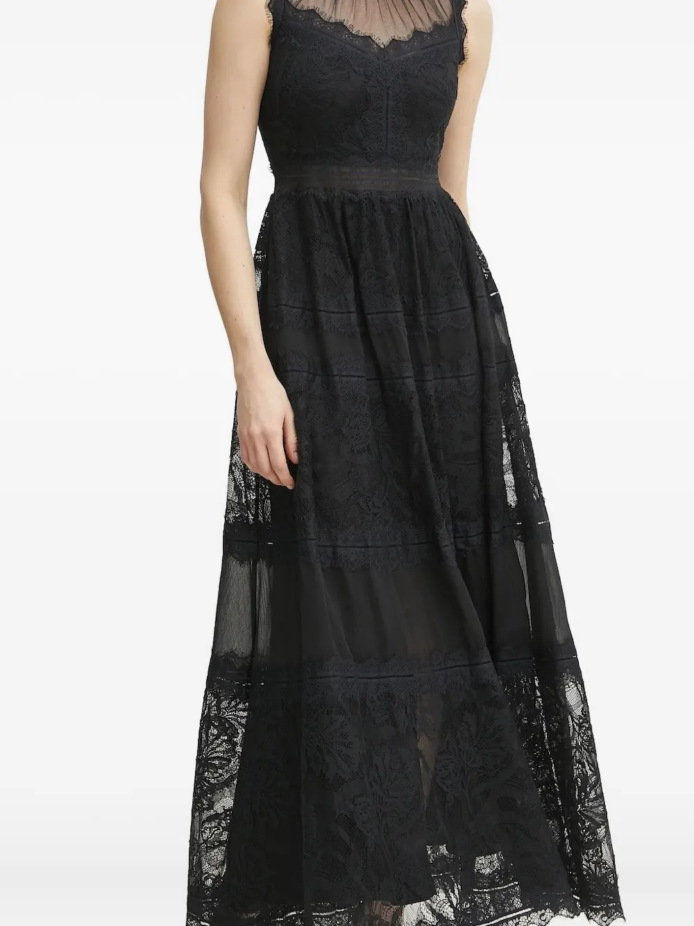 

Длинное кружевное платье с высоким воротом Ermanno Scervino, черный