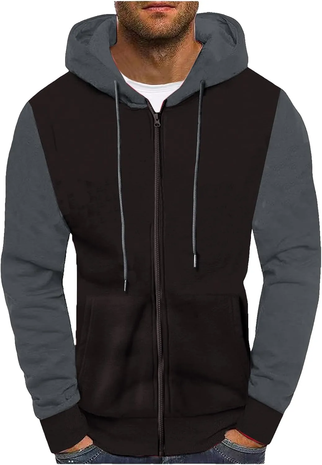 

Толстовка с капюшоном для мужчин Colorblock на молнии с длинным рукавом XDFVC