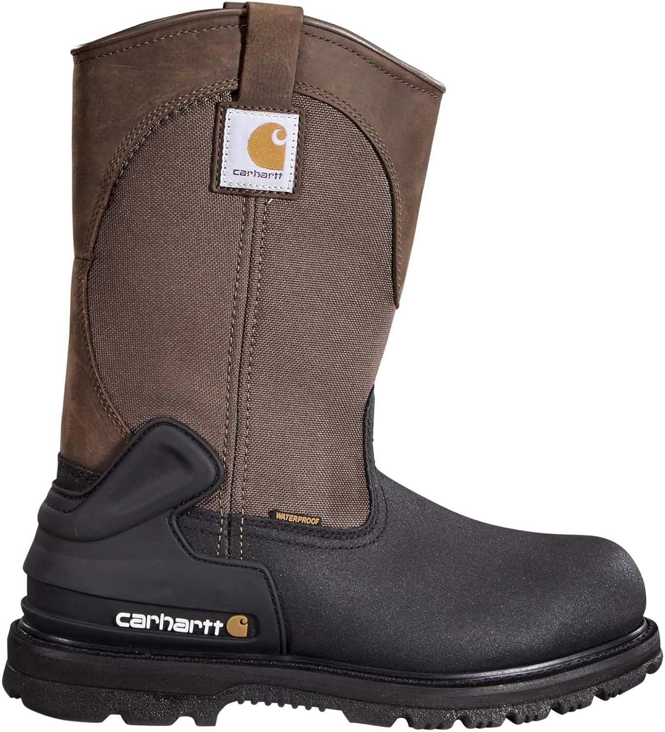 

Carhartt мужские 11-дюймовые рабочие ботинки Wellington с мягким носком, Waterproof, EH Rated, с амортизирующей стелькой и противоскользящей подошвой, Dark Brown/Black Leather