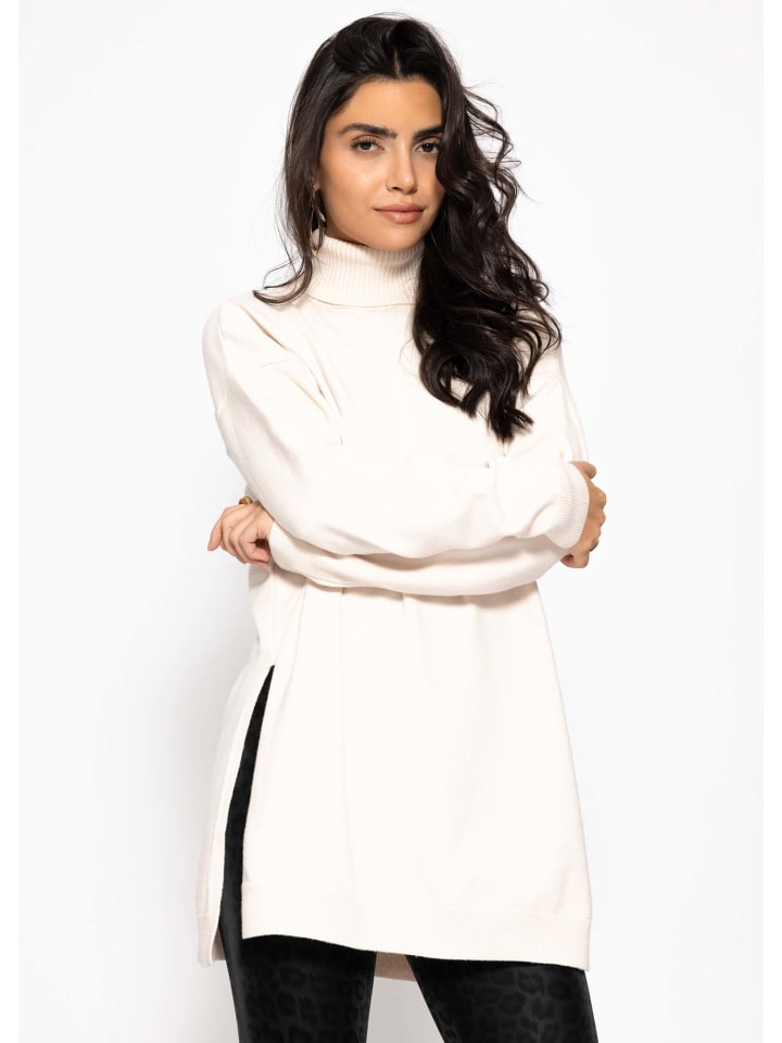 

SASSYCLASSY Объемный свитер с высоким воротником и длинными боковыми разрезами, кремового цвета