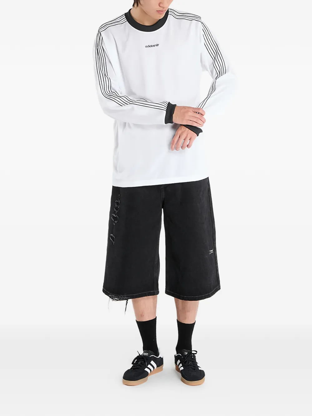 Футболка с длинными рукавами и полосатой отделкой Adidas, белый — фото 2