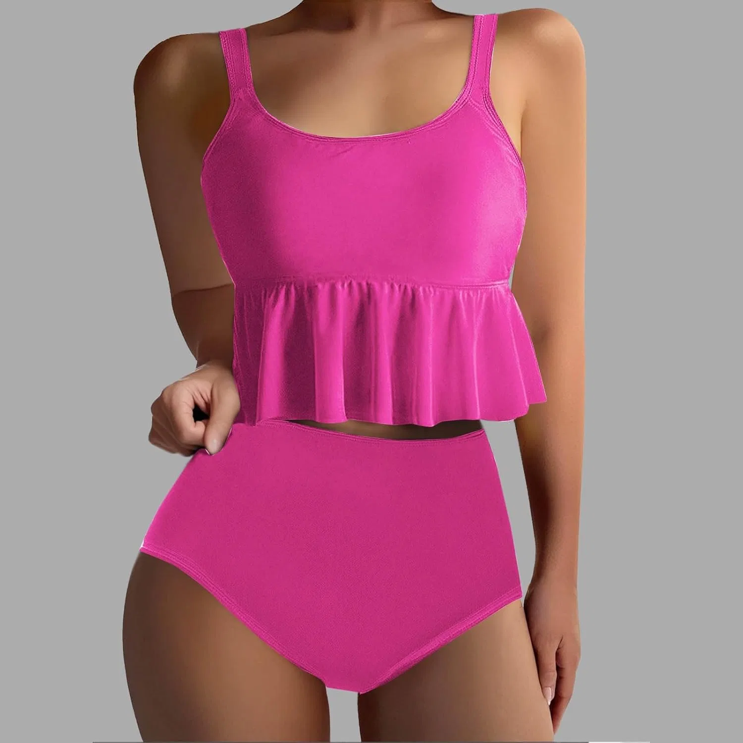 Женский танкини с рюшами High Waisted, Pink — фото 2