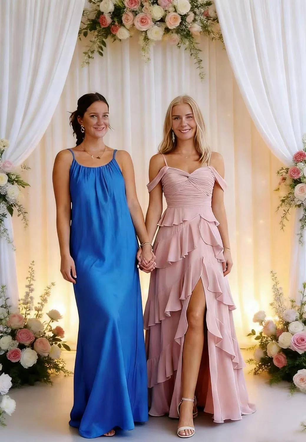 Женское вечернее платье с воланами из шифона, Off Shoulder, Steel Blue — фото 4