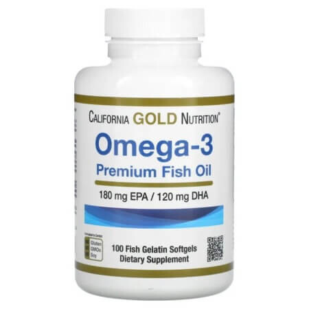 

Рыбий жир премиум-класса с Омега-3 California Gold Nutrition, 100 мягких капсул