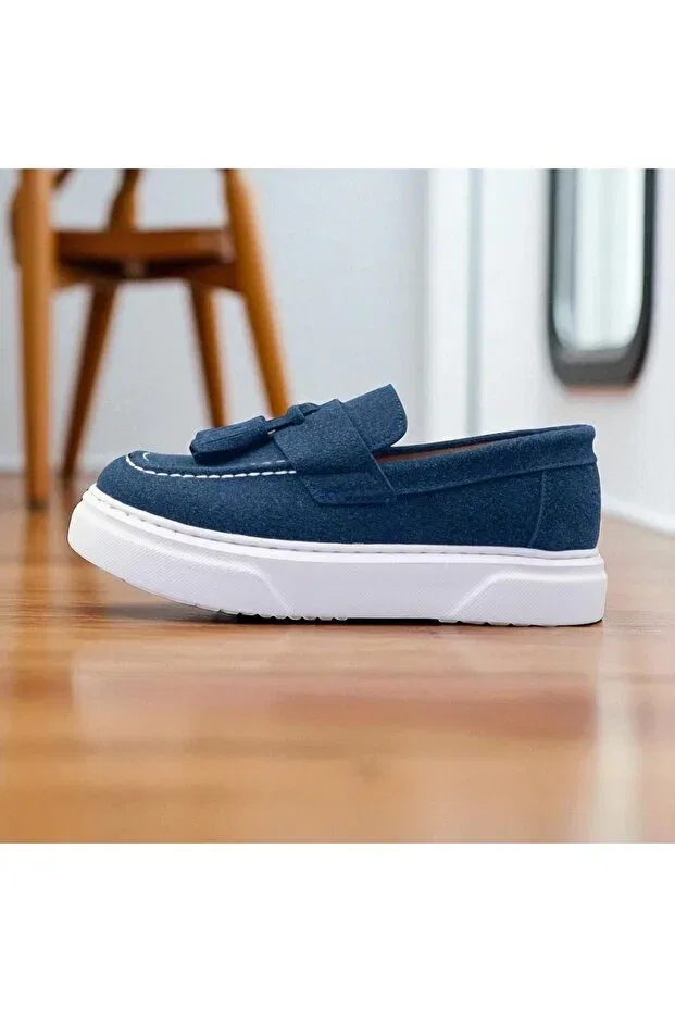 Детские туфли для девочек без шнурков Tasseled Classic Shoes Jojo Kids, Navy Blue — фото 3