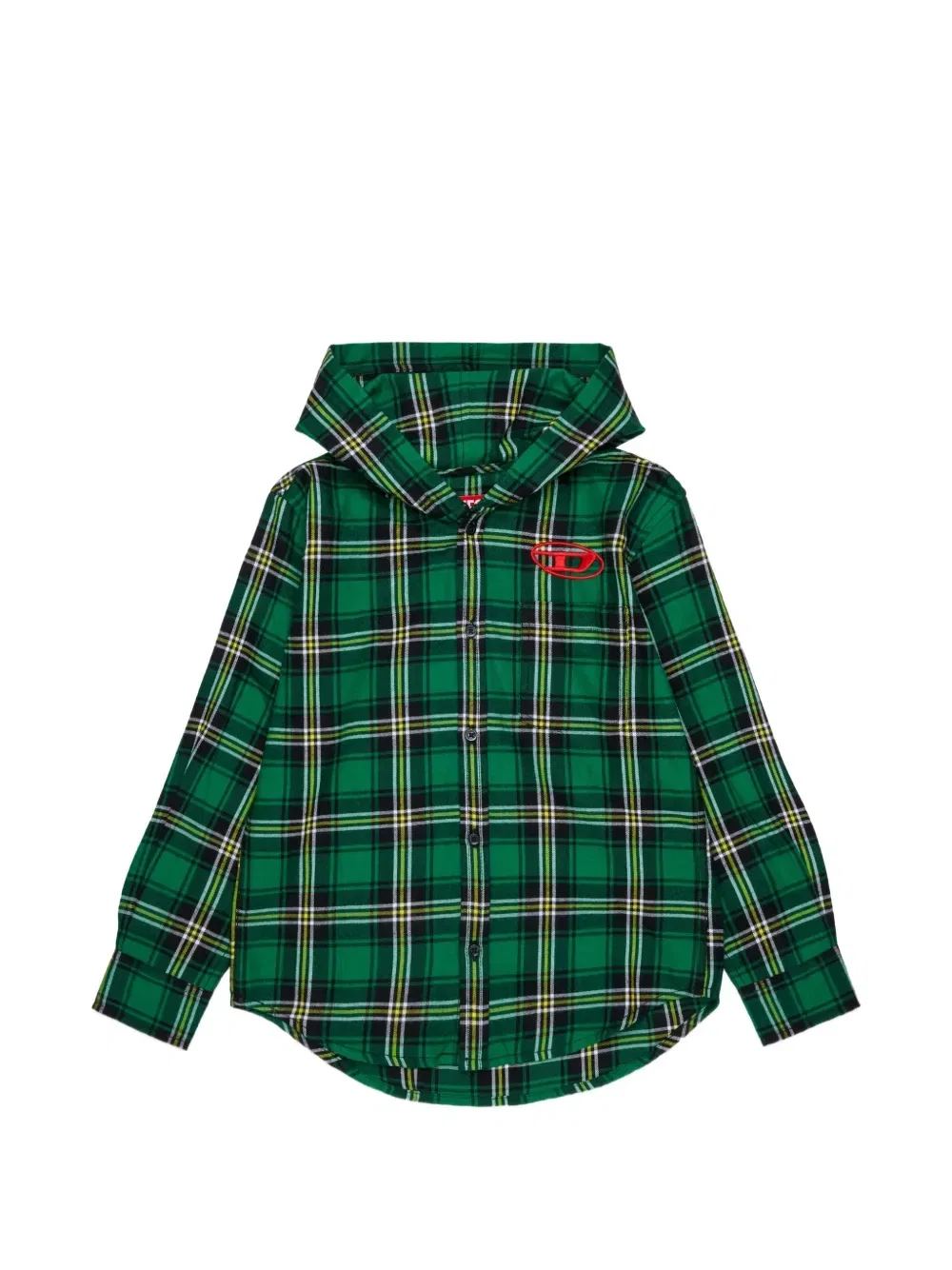 Клетчатая рубашка с капюшоном Diesel Kids, зеленый