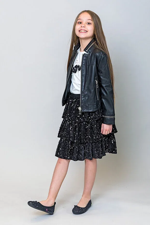 Детская куртка для девочек из искусственной кожи Incity, Black — фото 2