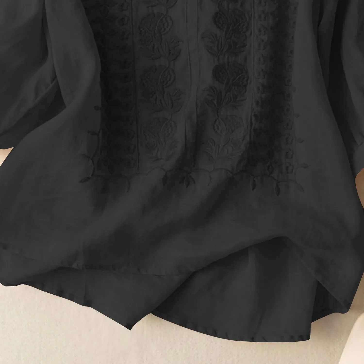 Женская блуза с цветочной вышивкой Cotton Linen Tops, Z12-black Linen Shirts for Women — фото 2