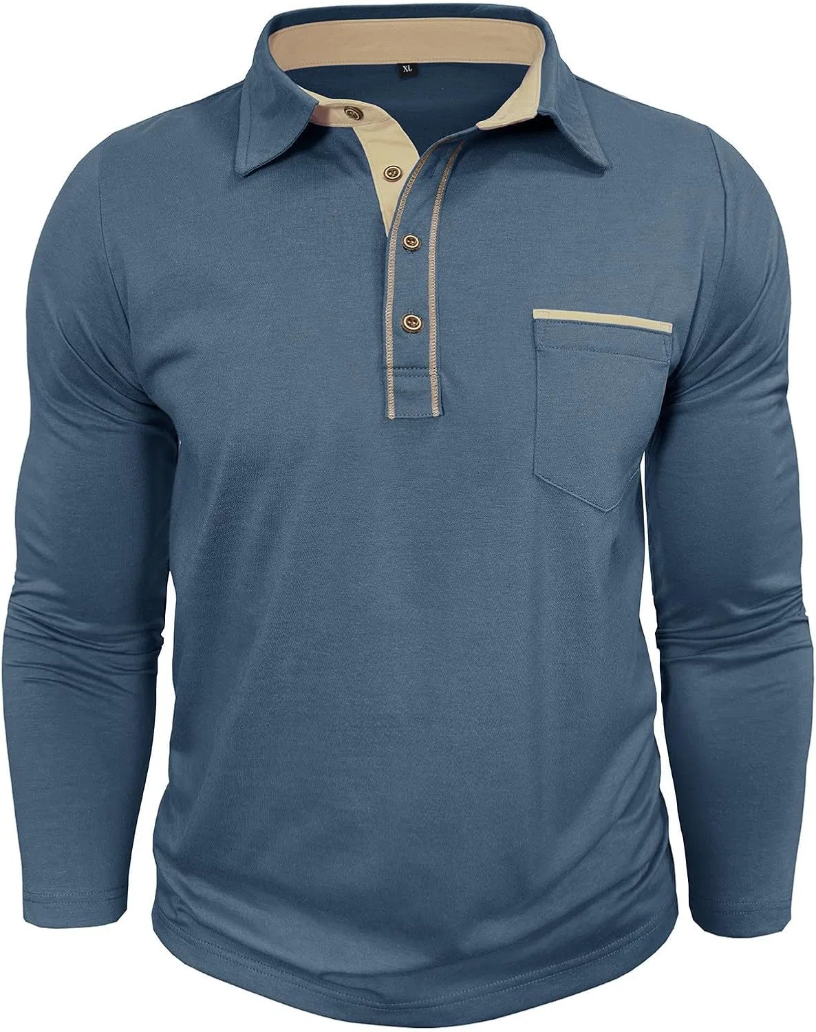 Мужская классическая рубашка-поло с длинным рукавом Golf, Sky Blue — фото 4