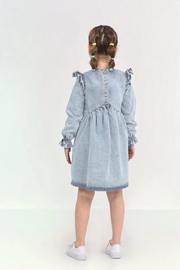 Детское платье для девочек джинсовое с длинным рукавом Modanino, Light Blue — фото 4
