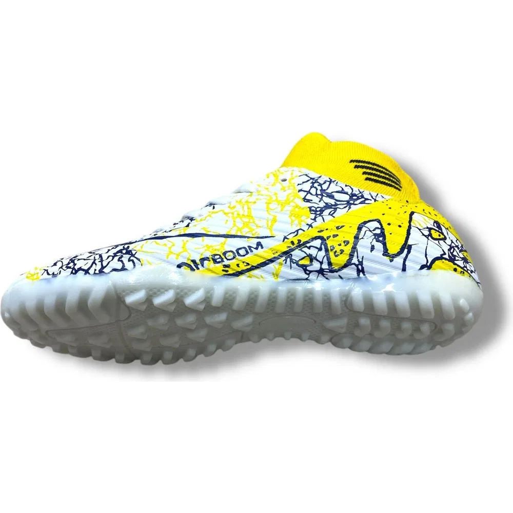 Детские футзальные кроссовки с носком, искусственная кожа, White Yellow Navy Pattern Laliga — фото 4