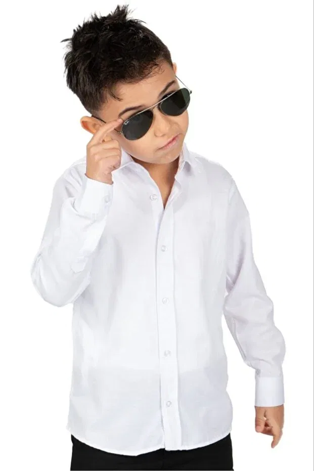 Детская рубашка для мальчиков из льна Dobby linen Terry, White — фото 2