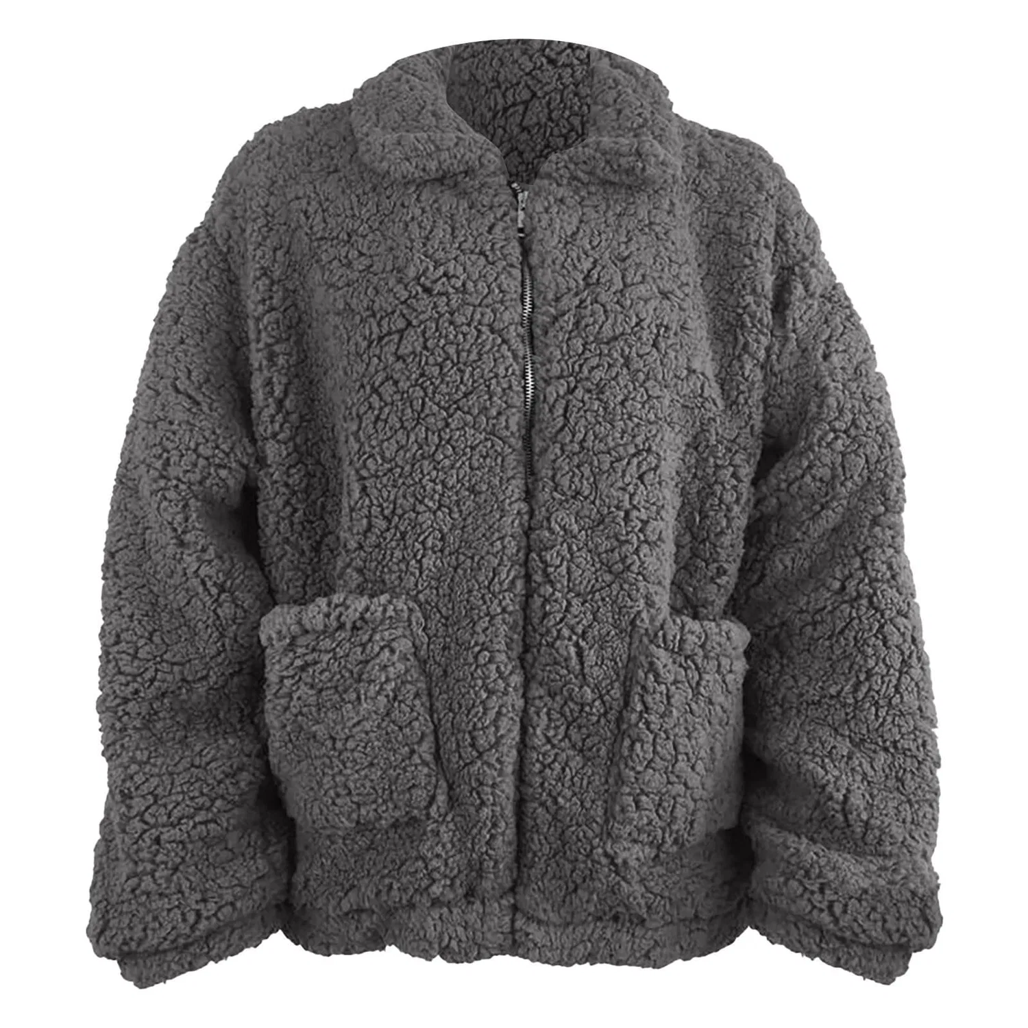 Женская флисовая куртка oversize с капюшоном, Grigio Scuro — фото 3