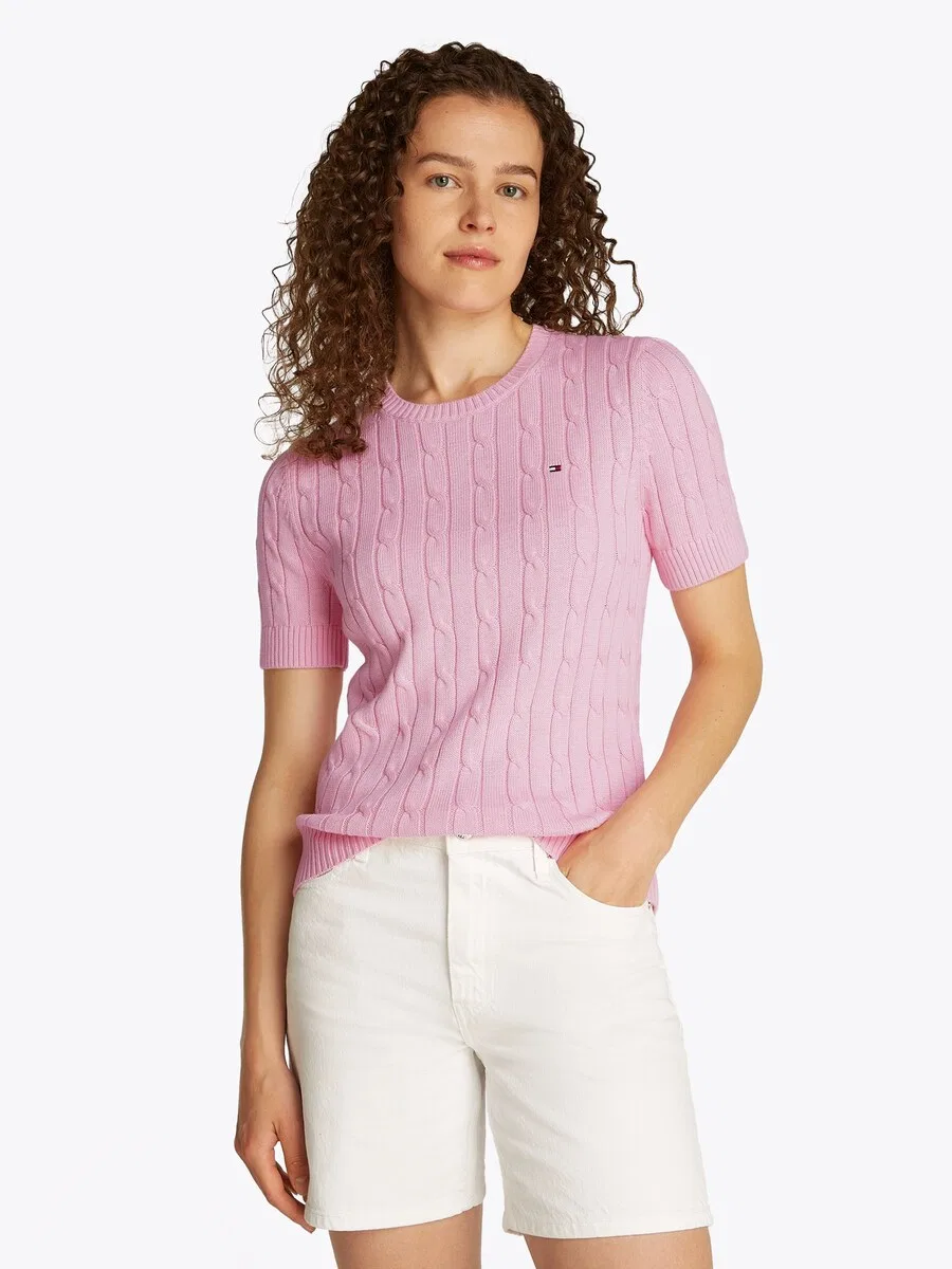 Свитер TOMMY HILFIGER «Козловой узор, короткие рукава», розовый — фото 4