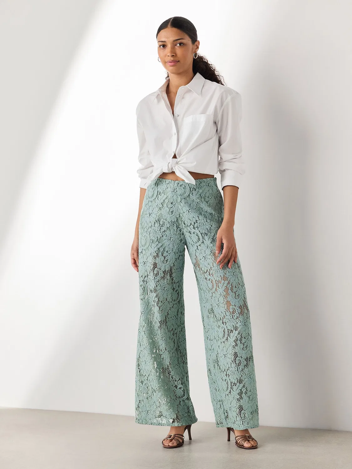 Брюки широкие, кружевные, Mint Green Next, Мятно-зеленый