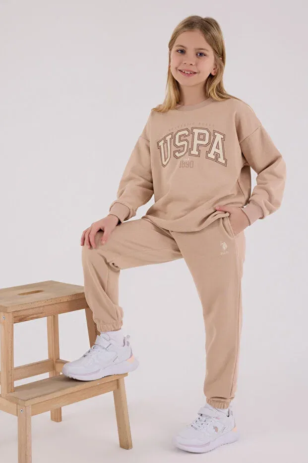 Детский комплект из свитшота и брюк для девочек Licensed U.S. Polo Assn., Brown — фото 2