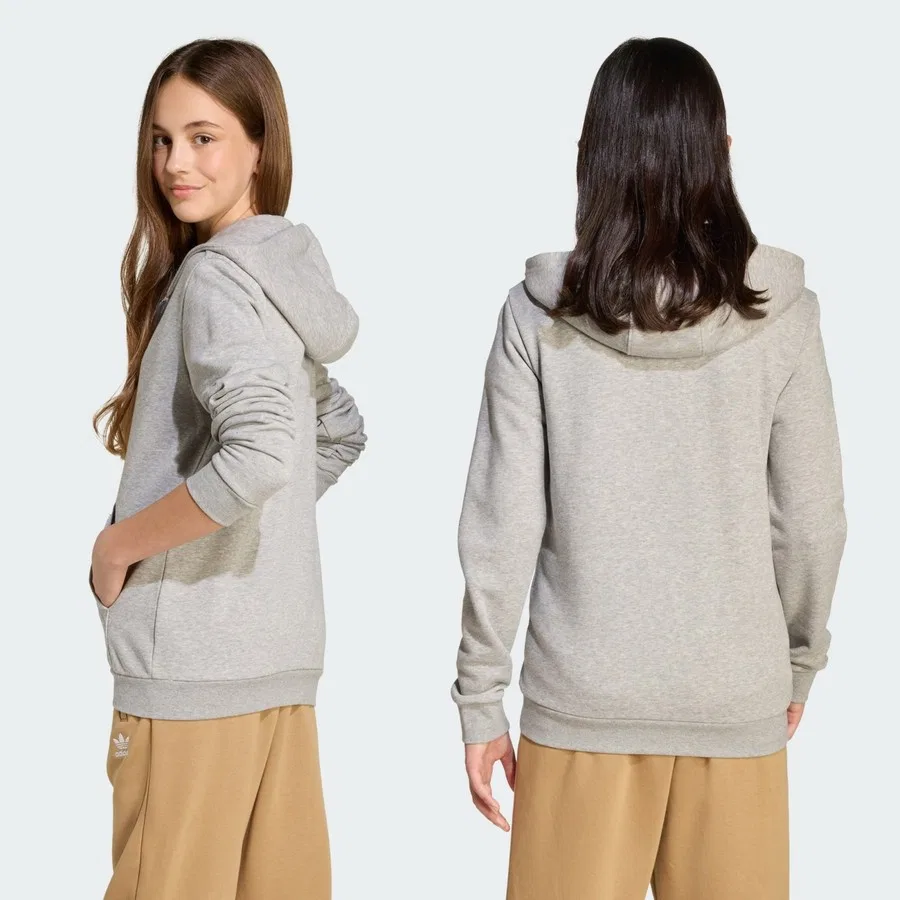 Детский свитшот с капюшоном и молнией Originals JX2790 Full-Zip Hoodie Kids adidas, Серо-белый — фото 3