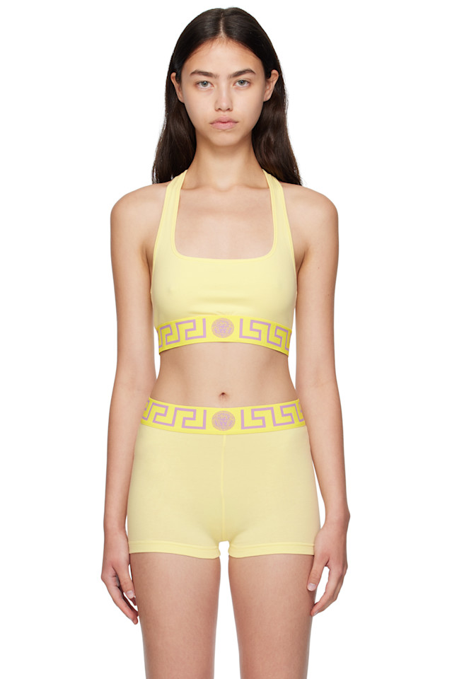 

Бюстгальтер Greca с ажурной каймой и чашечкой-корзинкой Versace Underwear, желтый