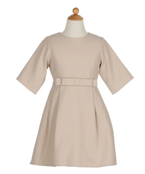 Детское платье для девочек с длинным рукавомA-силуэта с лентой на талии DRESS LAB, Beige