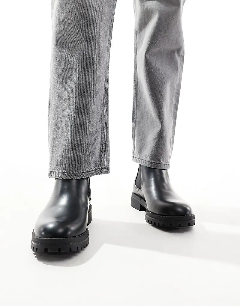 

Массивные ботинки челси из искусственной кожи черного цвета Jack & Jones