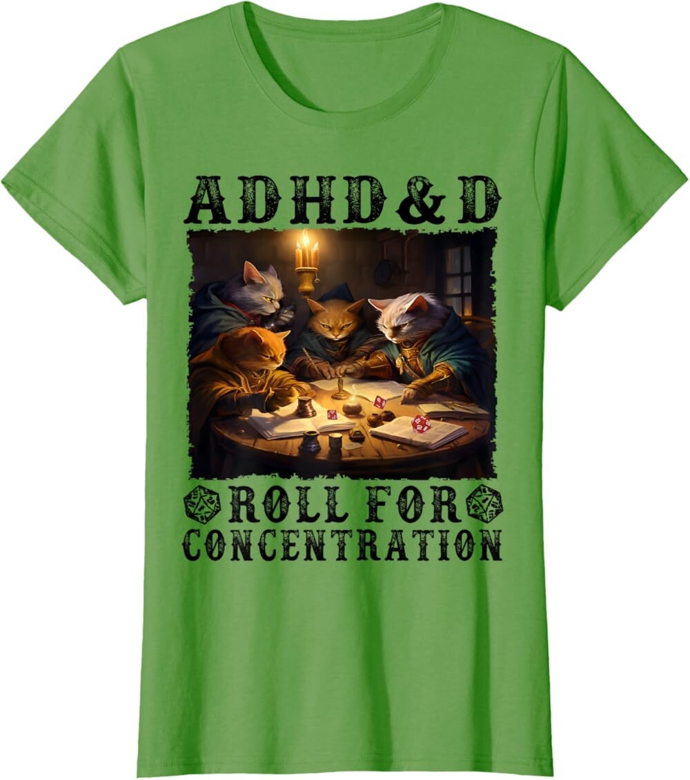 

Женская футболка Funny Tees Gamer RPG Apparel Cats RPG Gamer Roll For Concentration, зеленый