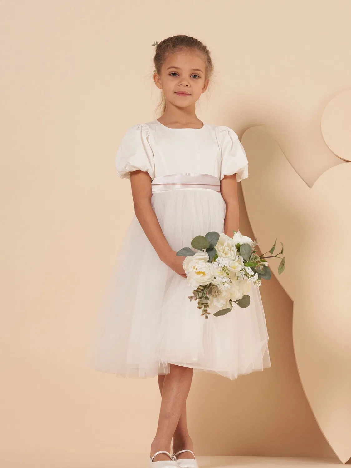 Платье для девочки Celine из тафты и тюля с бантом Angel & Rocket, белый/розовый
