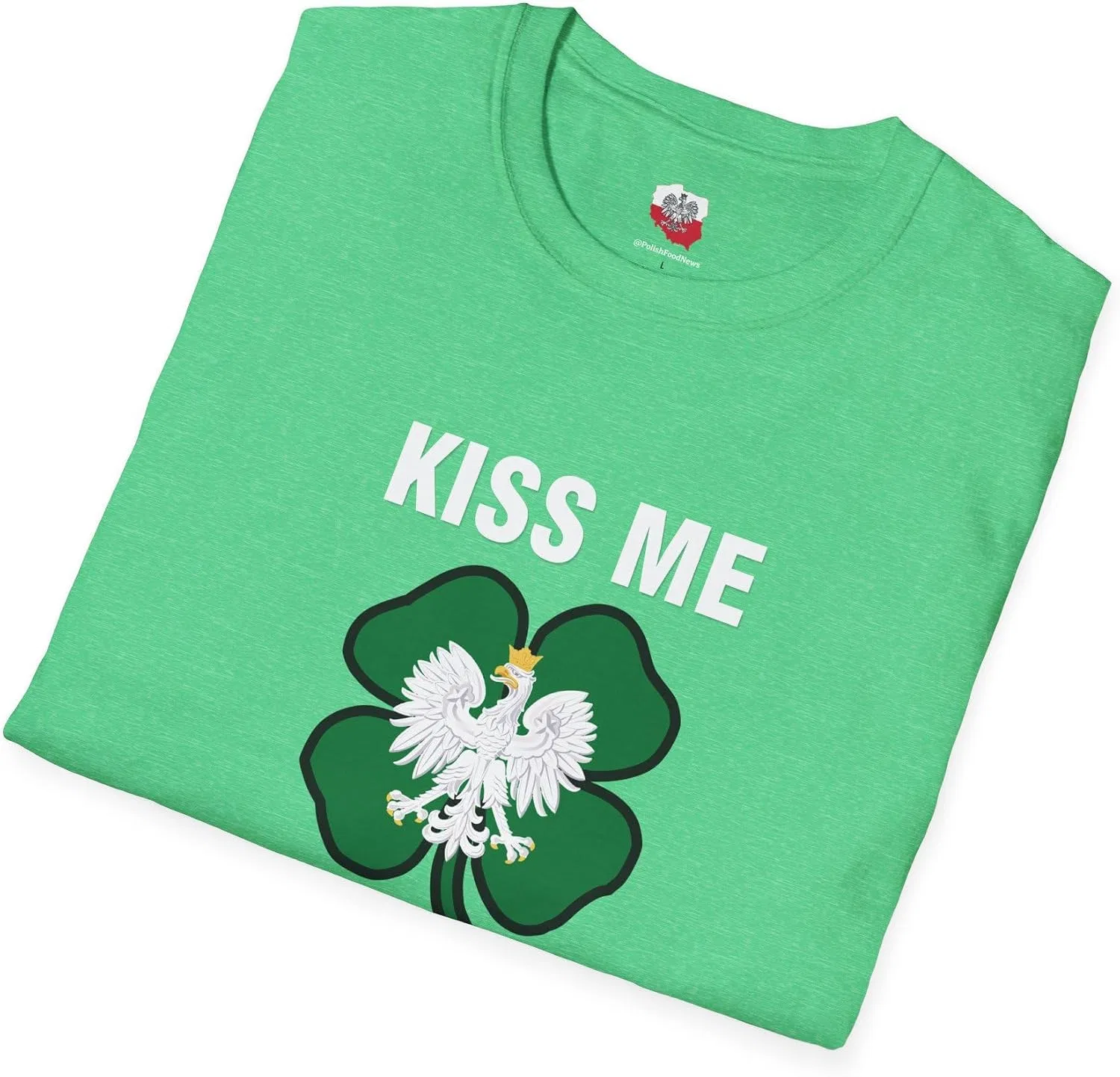 Футболка с принтом Kiss Me I'm Polish Gildan 64000, Heather Irish Green — фото 4